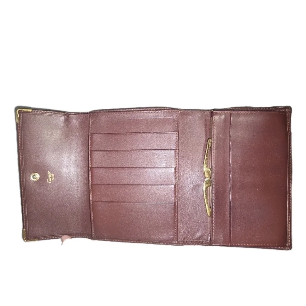 Authentic Vintage Large Cartier Burgundy Leather Wallet With Kisslock Coin Pouch